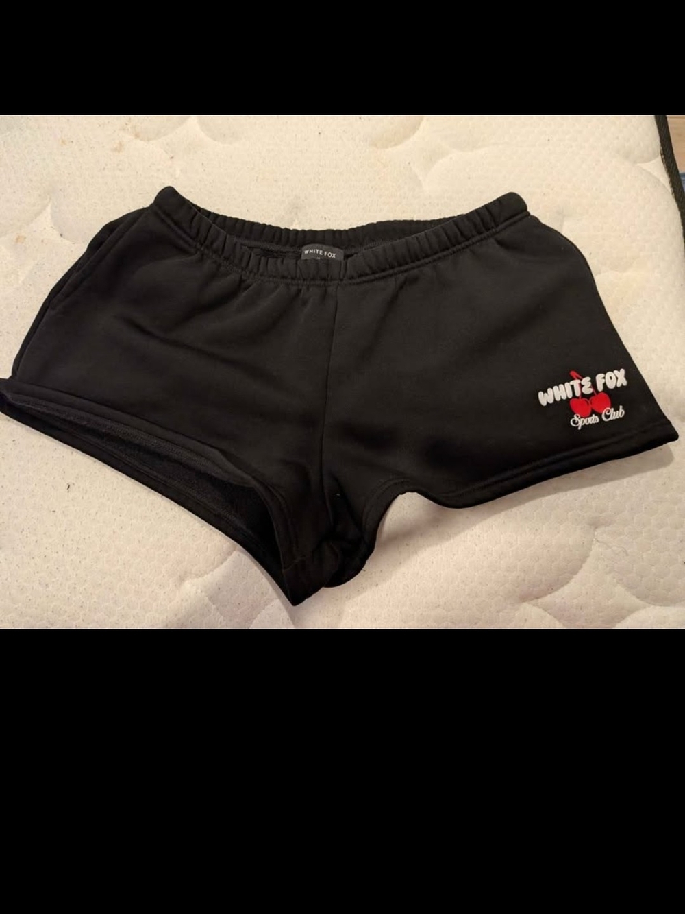 White Fox Boutique Black Athletic Shorts with Red Accent